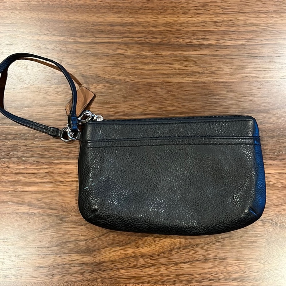 Black leather coach clutch